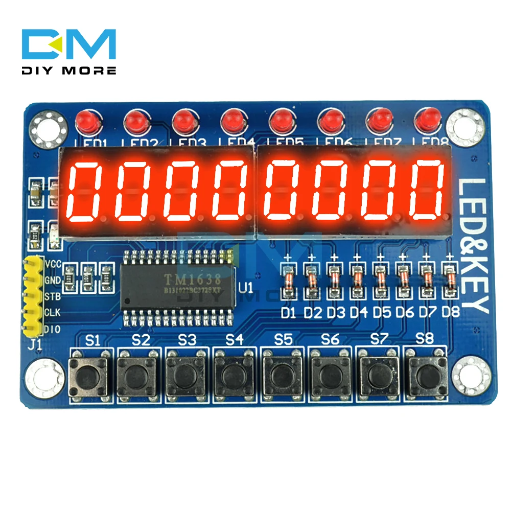 TM1638 Key Module 8-Bit Digital LED Display Tube Module Board for Arduino  AVR 7 Segment 8 Bits RED TM1638 KEY LED Display Panel - AliExpress