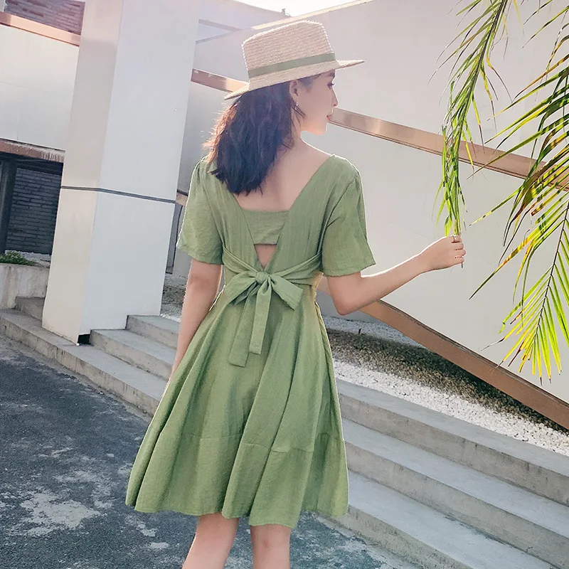 

2019 New Style Avocado Green Skirt Children Back Bow Chin Short-height Dress