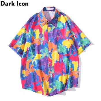 

Dark Icon Colorful Printed Hawaiian Shirt Men Turn-down Collar Men's Shirts Streetwear Clothing