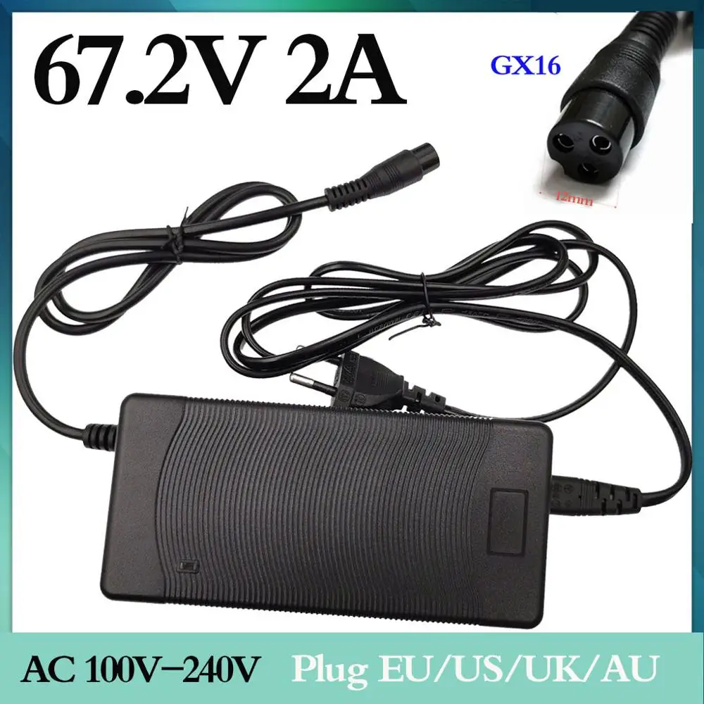 

67.2V 2A Li-ion Battery Charger for 16S 60V E-bike Electric Wheelbarrow Electric Self-balancing Unicycle Scooter Charger