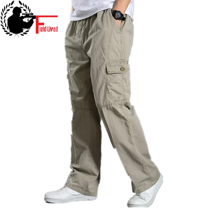 Casual Trousers Cargo-Pants Mens Joggers Army-Green Baggy Plus-Size Lightweight Loose