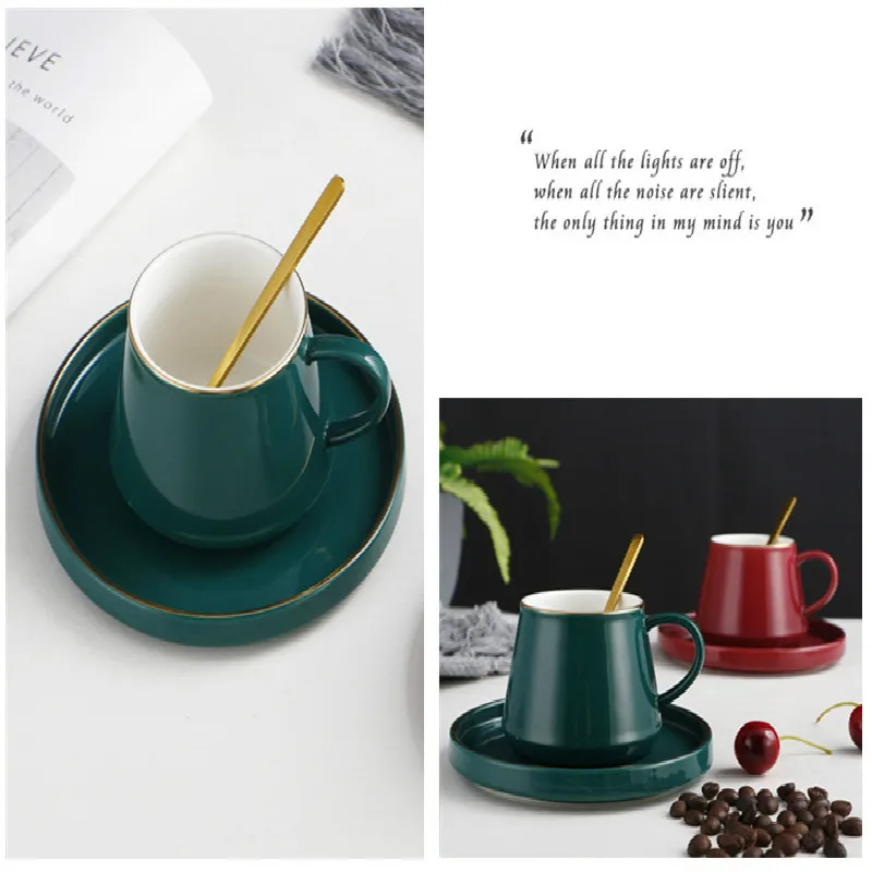 Fashion creative Phnom Penh ceramic coffee cup dish set magic red peacock green glaze mug small gift