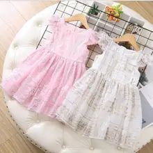 Летние модные платья принцессы с блестками для девочек, милое детское платье, 6 шт./партия