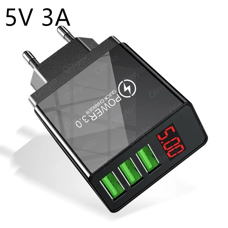 Adaptador de carga rápida para móvil, Cargador USB con pantalla, enchufe europeo y estadounidense para iPhone 11 y Samsung