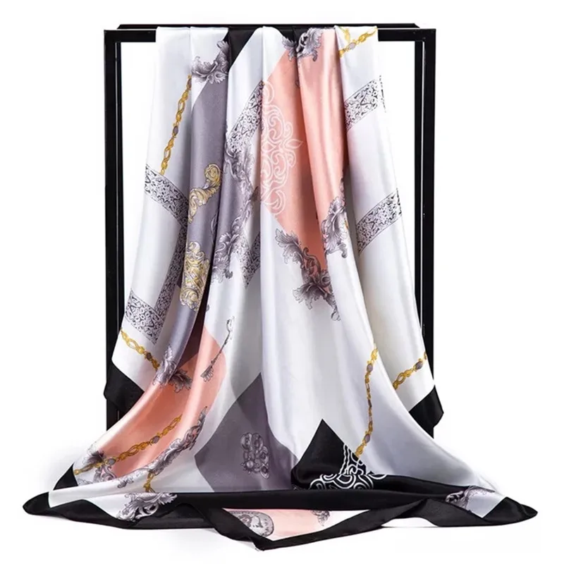 Шелковые шарфы Foulard 90*90 см квадратная голова хиджаб шарф Женский шифон шаль Бандана обертывание глушитель парео - Цвет: 52