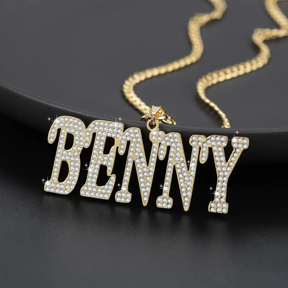 

Personalized Custom Name Italic Letters Cuban Chain Necklace / Pendant Hip-hop High Stainless Steel Bling Jewelry Women Men Gift