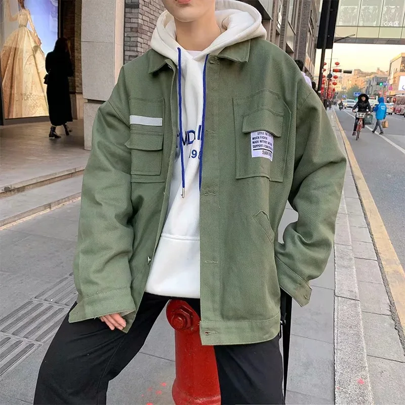 

Hong Kong Style CHIC Multi-pockets Workwear Jacket Spring Korean-style INS Coat Men's College Style Loose-Fit Trend Tops
