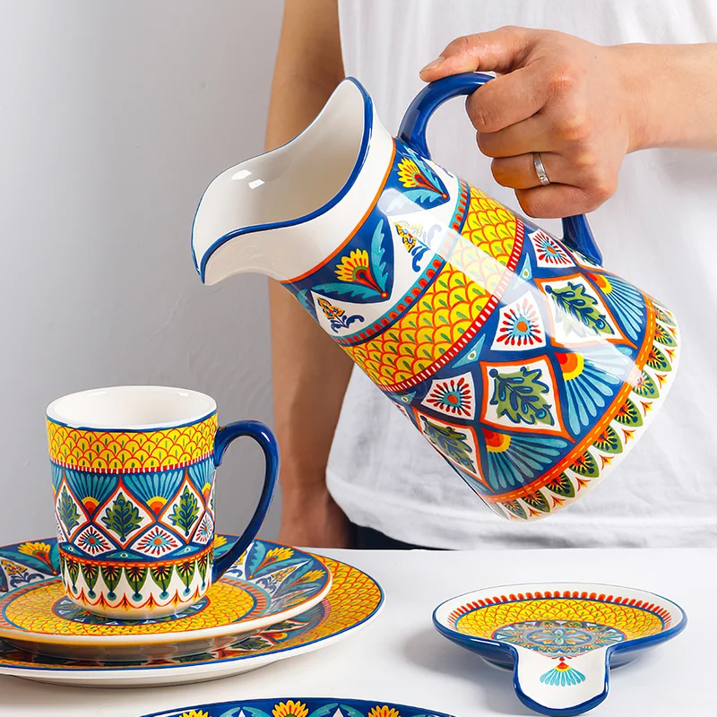 Plates Dinner Serving Ceramic Tableware Household Kettle Bohemia Rectangular Flat Dish Steak Salad Tray Soup Noodle Bowl Mug