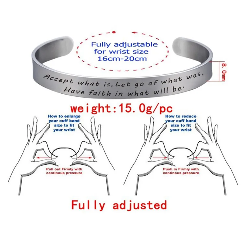 "Поверьте в то, что будет" великолепное предложение Браслет-манжета из нержавеющей стали Персонализация мантра браслеты на подарок на день Святого Валентина