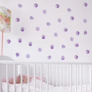 

12pcs/set Watercolor Purple Polka Dot Stickers for Children's Room Kindergarten Layout Bedroom Wall Sticker Cute New Kids Gift