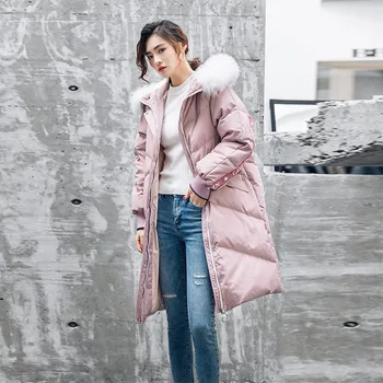 

White Duck Down Jacket Women Raccoon Fur Collar Winter Coat Women Down Jacket Korean Puffer Jacket Casaco 6837 YY1321