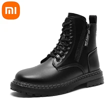 Xiaomi Men's Martin Boots Black Waterproof Non-slip With Zipper Classic All-match High-top Leather Shoes Men Locomotive Boots