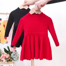 Милое осенне-зимнее вязаное платье принцессы для маленьких девочек трикотажное платье с оборками и длинными рукавами для маленьких девочек