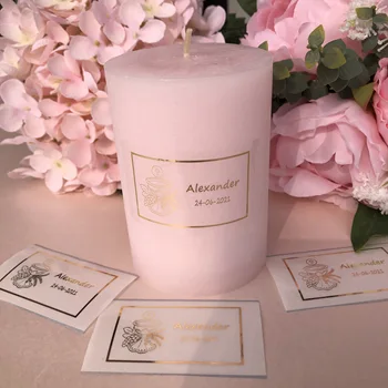 

Metallic gold Personalized Wedding candles stickers Custom My Baptism First holy communion souvenirs labels