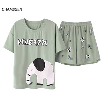 

Cartoon Printing Summer Pajamas Set For Women 2020 Girls Loose Casual Sleepwear Sweat T-Shirts And Shorts Pajama Homewear F630