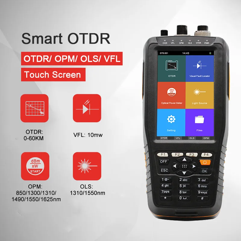 TM290T OTDR Optical TimeDomain Reflectometer  Smart OTDR tester OPM OLS VFL with 1310/1550nm 4inch touch screen tester 10KM apt new touch screen tm290 smart otdr 1310 1550nm tm290 optical time domain reflectometer
