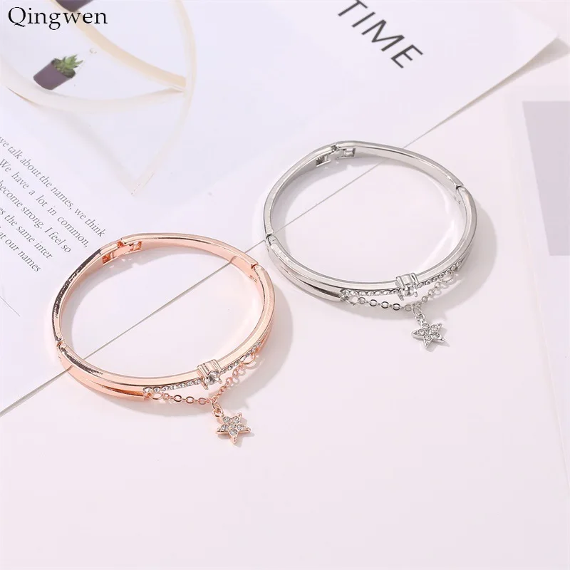 

Qingwen Korean New Fashion Rose Gold Pentagon Inlaid Metal Female Bracelet Students Bracelet Jewelry Wholesale CA4517/w
