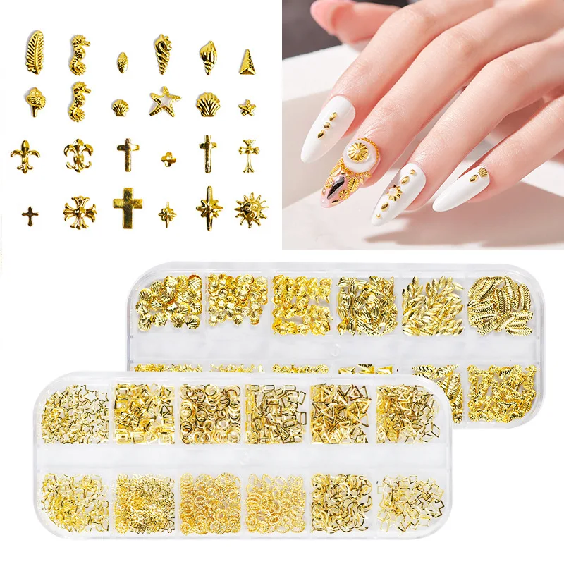 

1 Box New Nail Art Japanese Art 12 Grid Nail Rivet Jewelry Set Alloy Solid Semicircular Metal Nail Decoration Accessories DIY