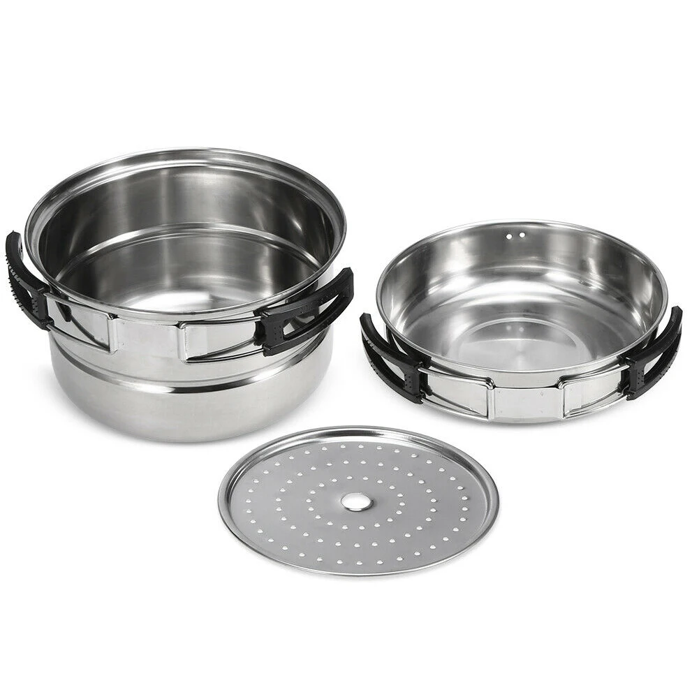 

3pcs Portable Stockpot Kitchen Stainless Steel Practical Steaming Rack Outdoor Long Handle Multi Use Cooking Set Frying Pan Home