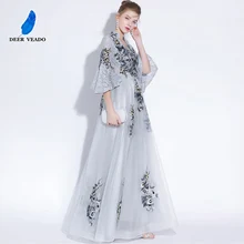 DEERVEADO, винтажное длинное вечернее платье с v-образным вырезом, с вышивкой, кружевное платье, Формальные вечерние платья, платье для выпускного вечера, половина рукава, YS427