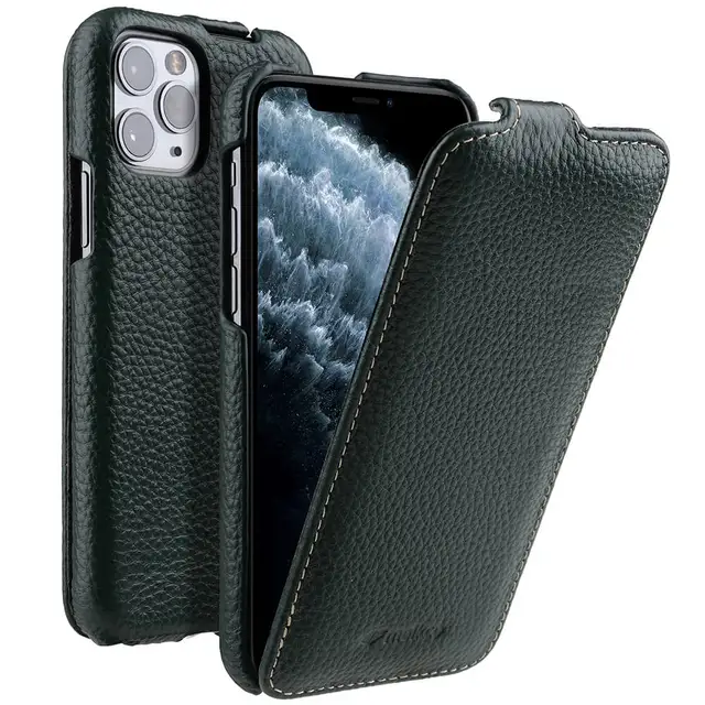 Case for iPhone 11 Pro X XS XR Max Luxury Genuine Leather Flip Cases Handmade Folio Leather Cover for iPhone 11 Dark Green