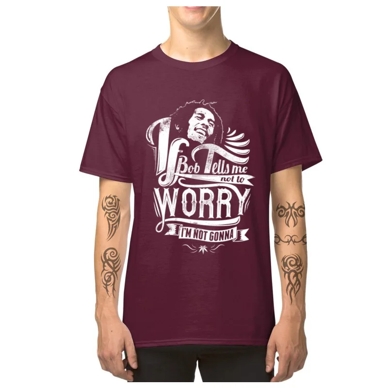 Bob_Marley_-_No_worry_797 100% Cotton Custom Tees Fitted Short Sleeve Men T-shirts Customized Fall Tshirts Round Collar Bob_Marley_-_No_worry_797 maroon