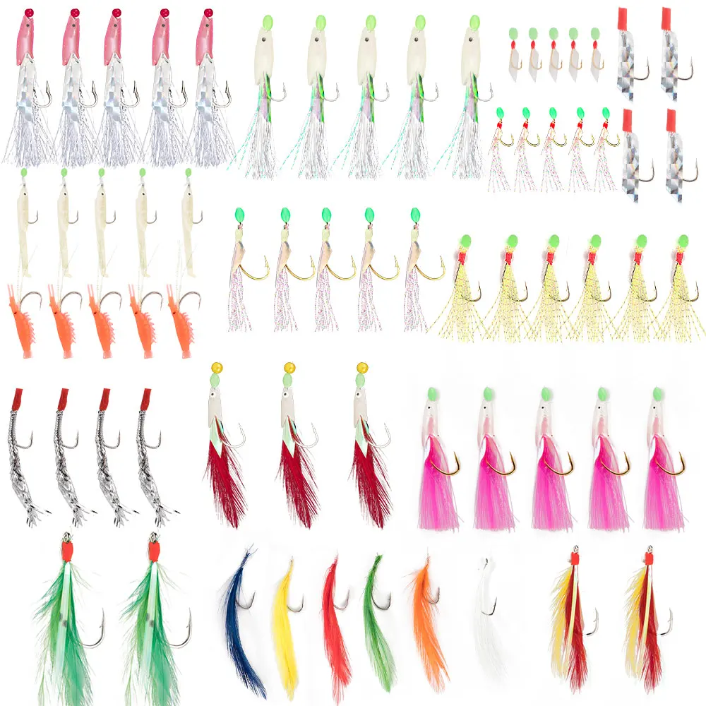 BZS Packets of Coloured Mackerel Feathers Rigs Mackerel Lures with 5 Hooks in each Packet