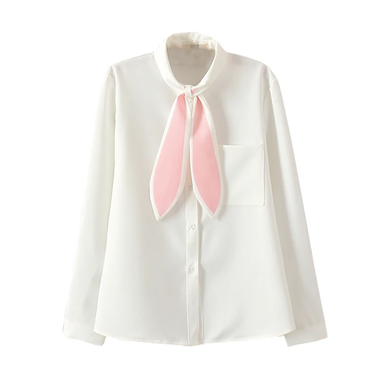 

Japanese Long Rabbit Ears Blouse Shirts Sailor Suit JK Uniform Student Girls Lolita Solid Blouses Pink Shirts Cosplay Costumes