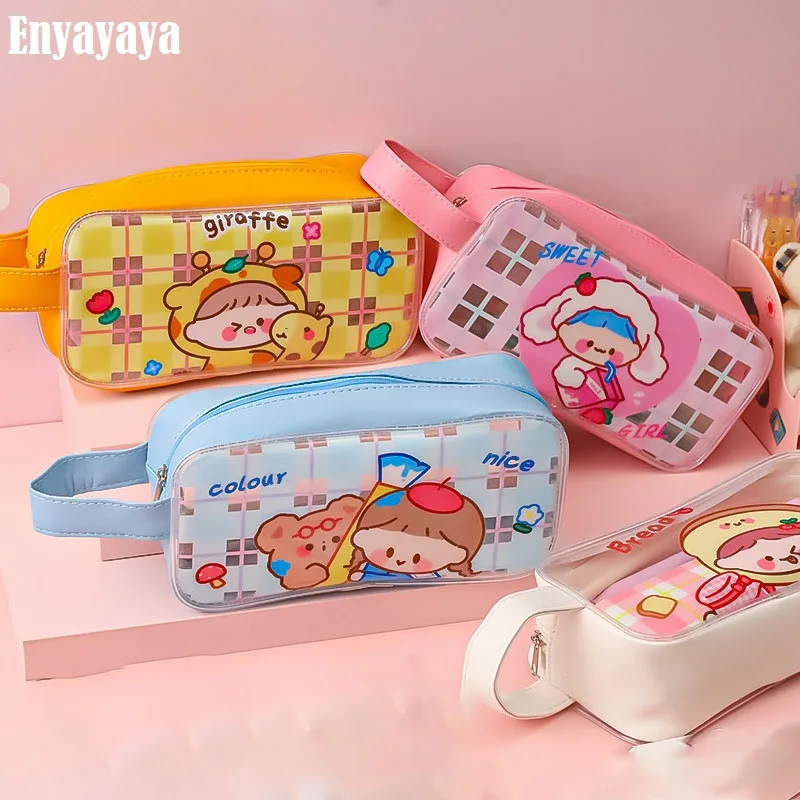 Kawaii Sweet Pencil Case For Girls PVC Portable School Supplies Large ...