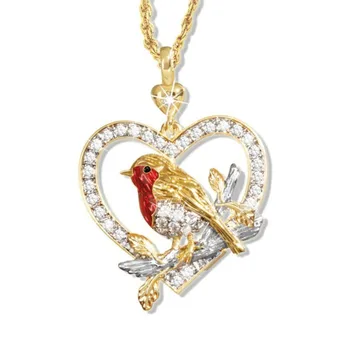 

10pcs New Bird Sparrow Wren Heart-Shaped Pendant Micro Pave Clavicle Pendant Necklace