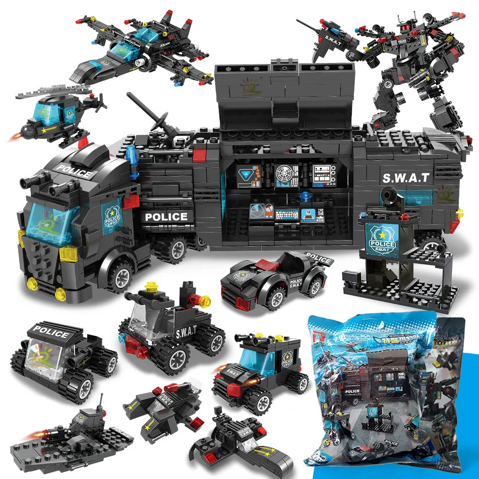 

SWAT Police Station truck model Building Blocks legoing City machine Helicopter Car Figures Bricks Educational Toys For Children