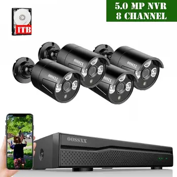 

OOSSXX 8CH 5MP AHD DVR Kit H.265+ CCTV System 4Pcs 960P Outdoor Waterproof Bullet Camera P2P Security Surveillance Set with 1TB