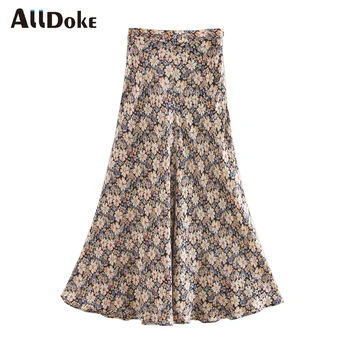 

ALLDOKE vintage floral print A line skirt women summer boho style high waist casual ladies maxi long skirts mujer jupe femme