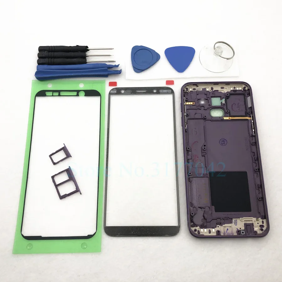 Полный корпус чехол для samsung Galaxy J6 J600 J600F SM-J600F Передняя стеклянная средняя рамка задняя крышка аккумулятора задняя крышка+ Инструменты