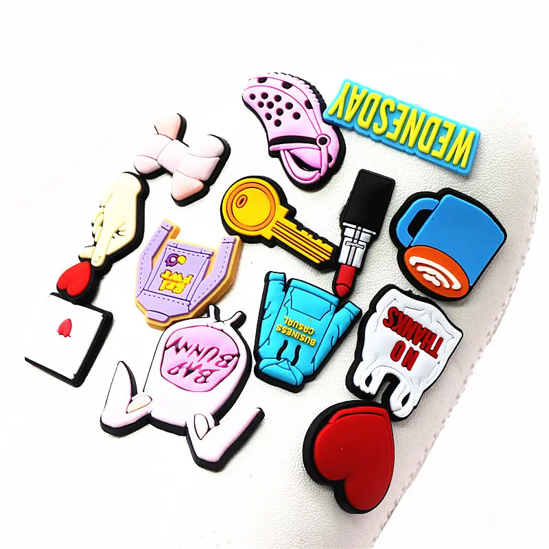 1pcs Bad Bunny Shoe Charms Accessories Heart Bow Sunglasses Rainbow Shoe Buckle Decoration for Croc Jibz Kids Party Xmas Gifts