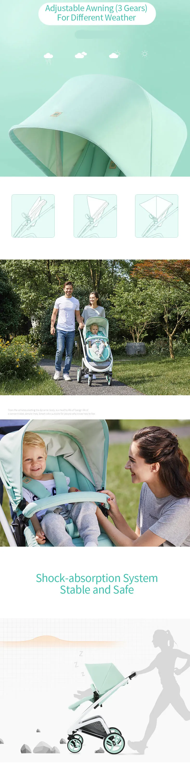 Babyfond светильник, детская коляска с высоким ландшафтом, может лежать в двух направлениях, складной зонт, детская коляска