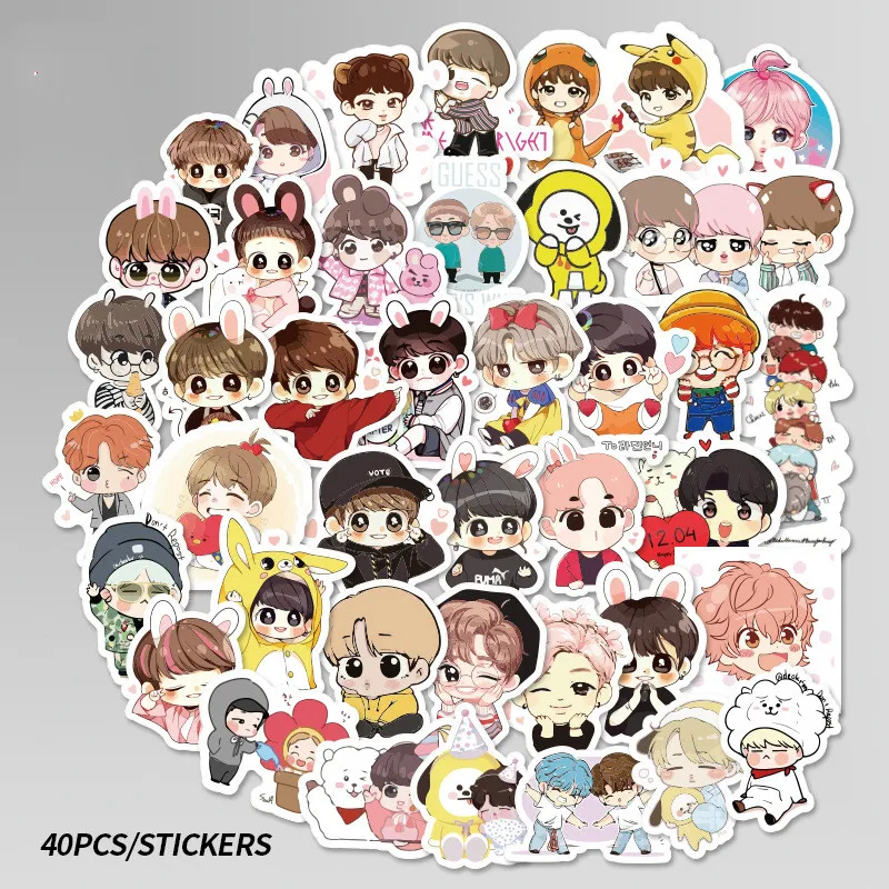 

40 Pcs Waterproof Pvc Cartoon Sticker Cartoon Figure Stickers Gifts For Children To Laptop Suitcase Guitar Fridge Bicycl