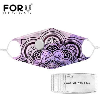 

FORUDESIGNS Hot Sales Bohemian Mandala Floral Printed Mask Mouth Cover with Respirator PM 2.5 Filters Washable Macka Mascrallias
