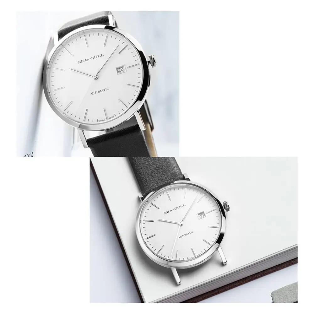 Seagull Bauhaus стильные механические часы с ветром, маленький второй, четыре цвета, автоматические мужские часы 5112 - Цвет: Silver white