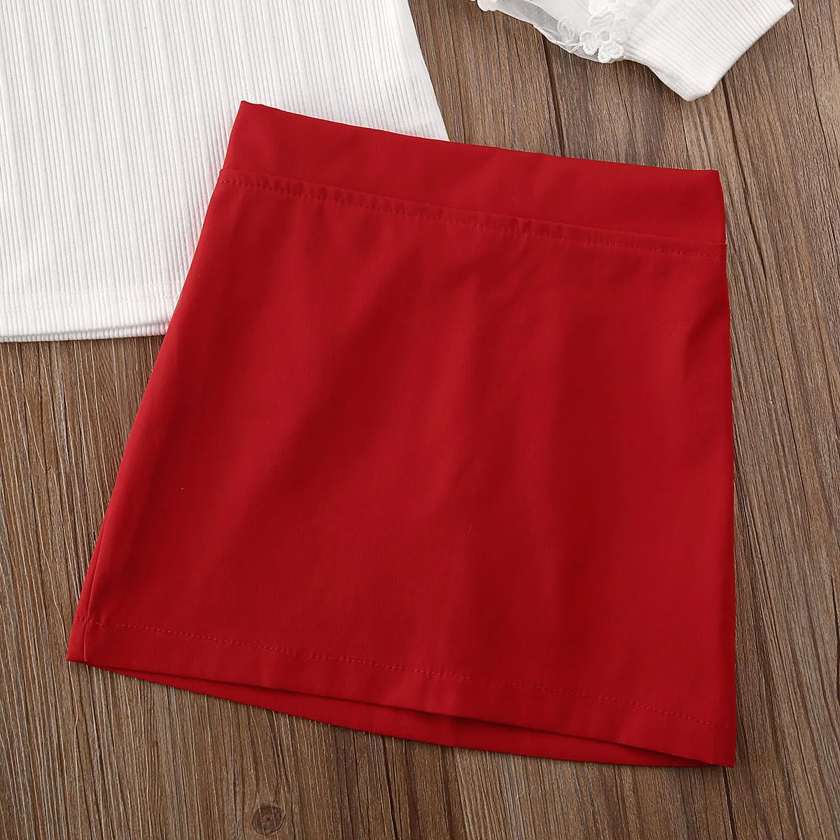 Весенняя одежда для маленьких девочек от 1 до 6 лет белая футболка с длинными рукавами короткая красная юбка, комплект одежды