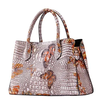 

Vintage Handmade Women's Cow Leather Bag Crocodile pattern Leather Big Handbags 2020 New Shoulder Bag Fashion Multi-Layer Bags