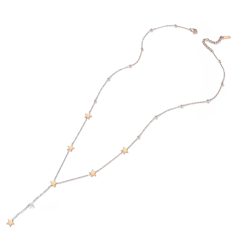 New Womens Gold Silver Color 316 Stainless Steel Zircon Bamboo Chain Stars Long Pendant Multilayer Moon Necklaces Jewelry Choker - Image 4