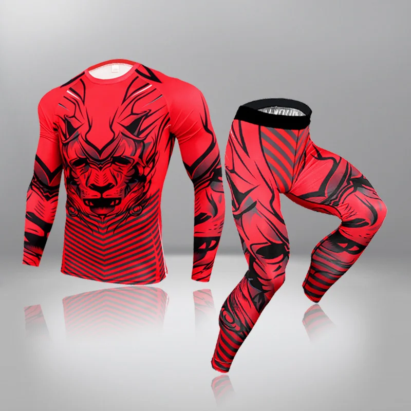 Men's Running Set Gym Legging Thermal Underwear Compression Fitness MMA Rashguard Male Quick-Drying Tights Track Suit silk long johns
