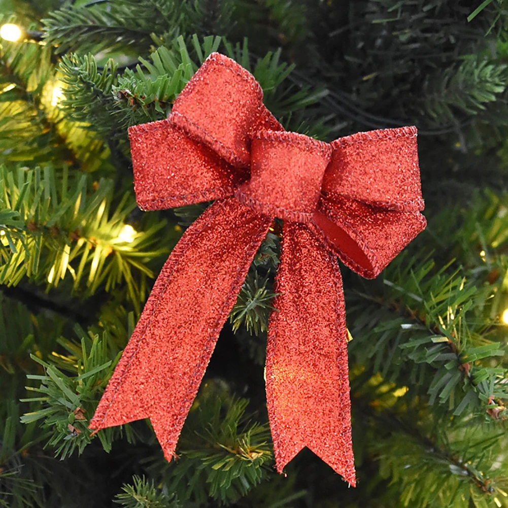 

Christmas Bows Glitter Sliver Red Bowknot Xmas Decoration Ribbon Bow Indoor Outdoor Decoration For Garland Tree Topper Bow