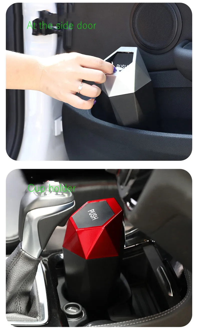 Poubelle De Voiture Compacte – Revêtement Cuir – Pression – 5L – 16cm