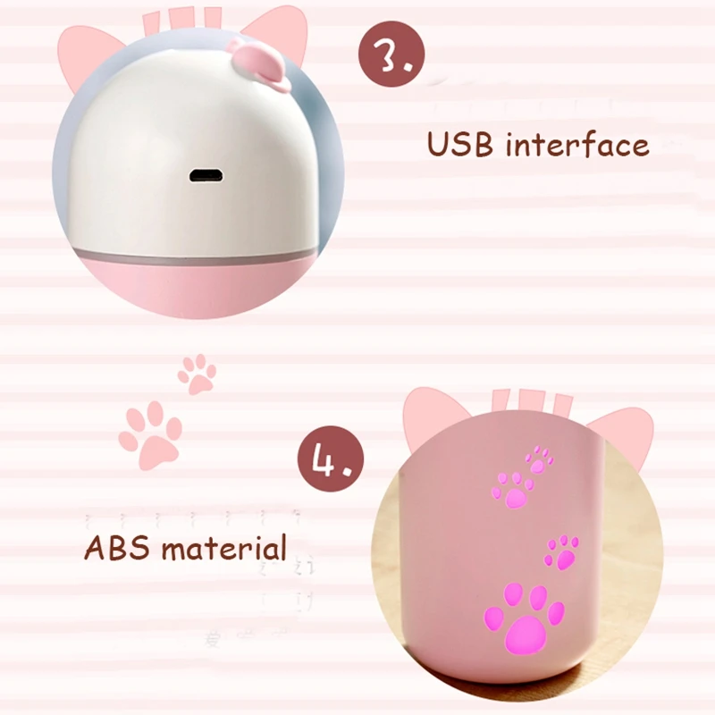 Комплект из 2 предметов, новинка, 220 мл Cat увлажнитель мини Usb Воздухоочистители распылением ароматерапевтического эфирного масла диффузор светодиодный ночной Светильник автомобильный освежитель воздуха распылитель, распылитель