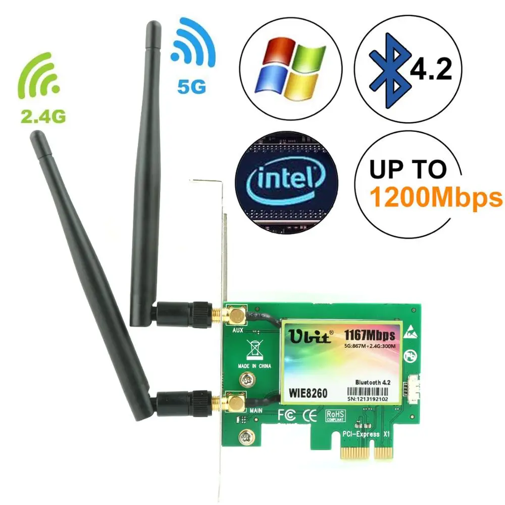 WiFi Card AC 1200Mbps,Ubit 8260 Network Card with Bluetooth 4.2 Adapter