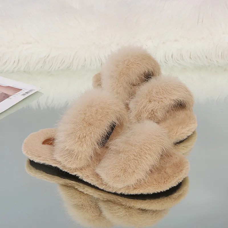 

Furry Bottom Slipper Women's Autumn And Winter Outer Wear 2019 New Style Korean-style Flat Online Celebrity Cross Sandals Fashio