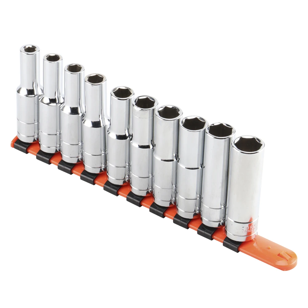 8-17mm conjunto de soquete longo de cabeças acabamento espelho 1/2 Polegada unidade com rack de soquete de plástico para uso chave de soquete alta qualidade