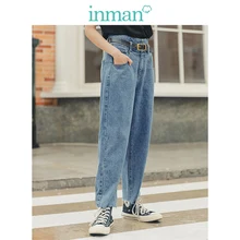 INMAN, осень, Новое поступление, Молодежный литературный стиль, Ретро стиль, средняя высокая талия, прямые повседневные женские джинсы